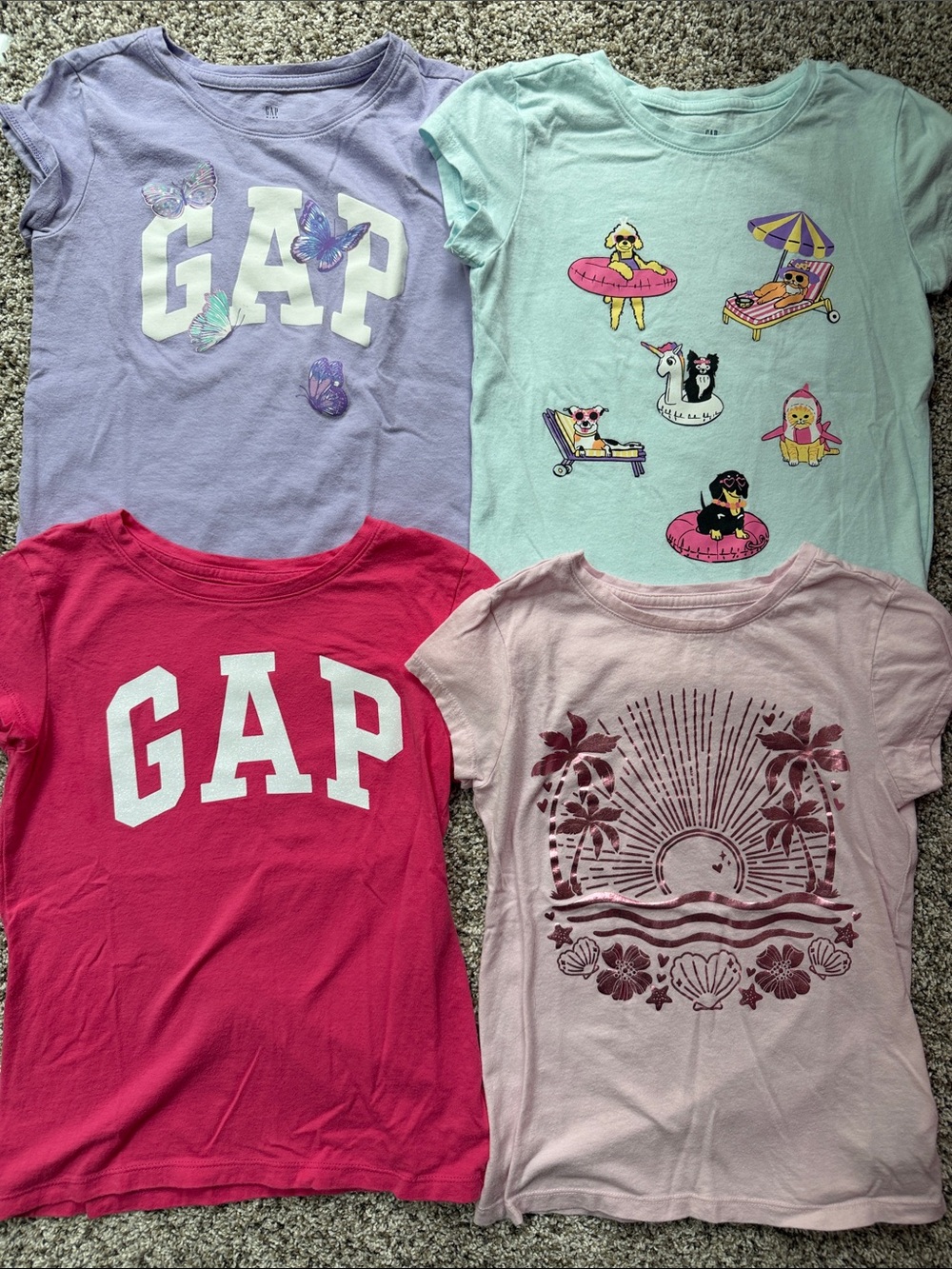 4 - GAP Girls Short Sleeve Tees - purple, Mint, Hot & light pink size medium
